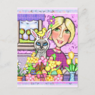 Panier cadeau de Pâques Chat et carte postale