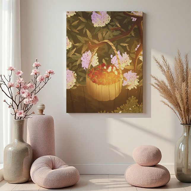 Panier de fraises de l'heure dorée sur toile (Créateur téléchargé)