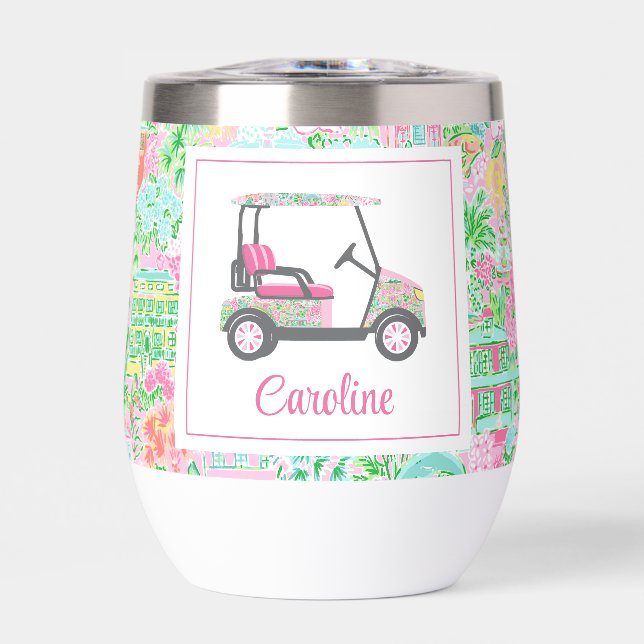 Panier de golf Pink & Green Palm Beach personnalis (Avant)