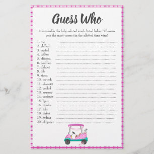 Panier de golf rose avec Baby shower Word Scramble