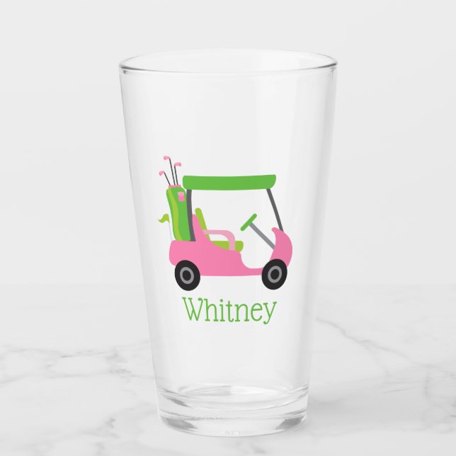 Panier de golf rose et vert Tumbler en verre perso (Devant)