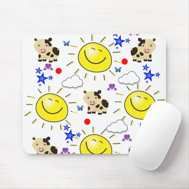 Panier de la souris Soleil de vache Nuages ! Tapis (Avec souris)