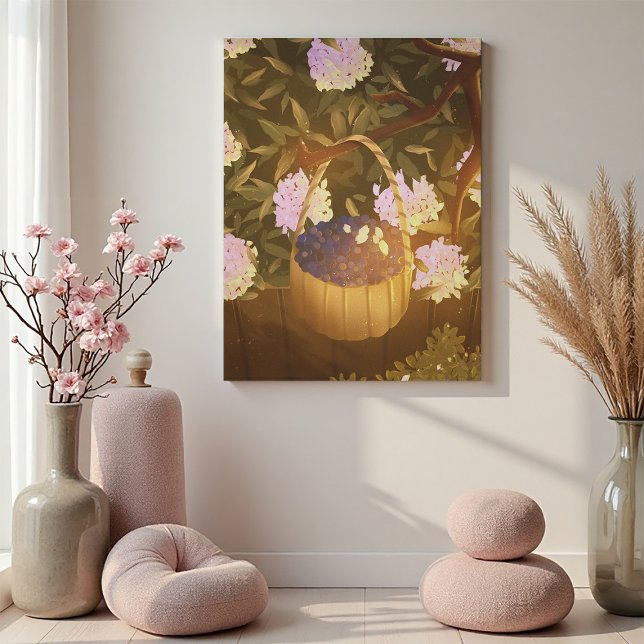 Panier de myrtilles à l'heure dorée sur toile (Créateur téléchargé)