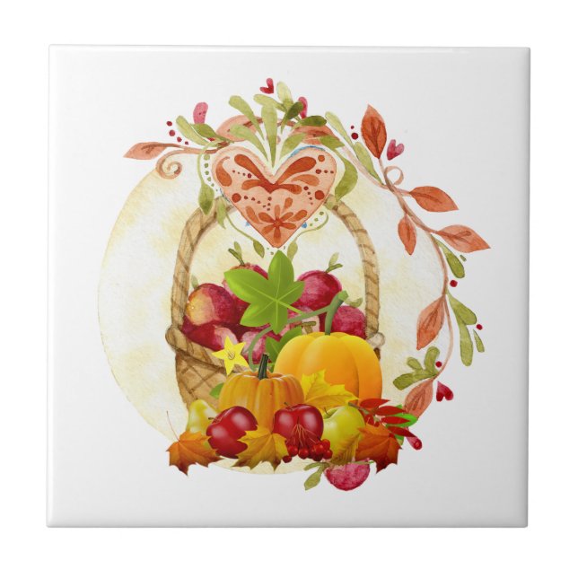 Panier de récolte d'automne décoratif en carreau d (Devant)