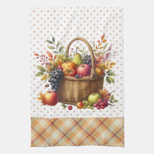 Panier de récolte d'automne Serviette de cuisine (Vertical)