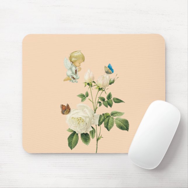 Panier de souris Rose beige Angel ! Tapis de souri (Avec souris)
