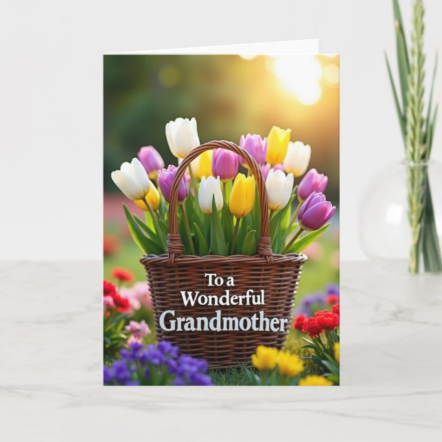 Panier de tulipes Merveilleuse grand-mère Carte (Devant)