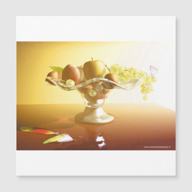 Panier de verre avec des fruits et papillon   (Devant)