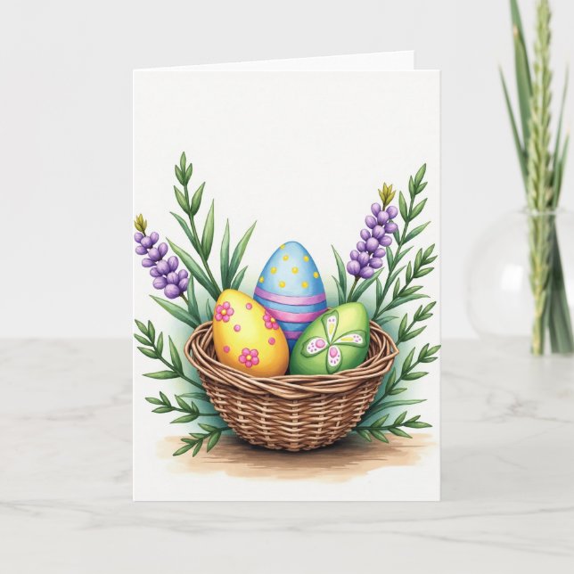 Panier d'œufs peints Carte de printemps (Devant)