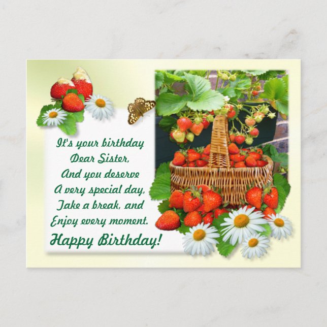 Panier fraise ~ Carte postale Soeur Anniversaire (Devant)