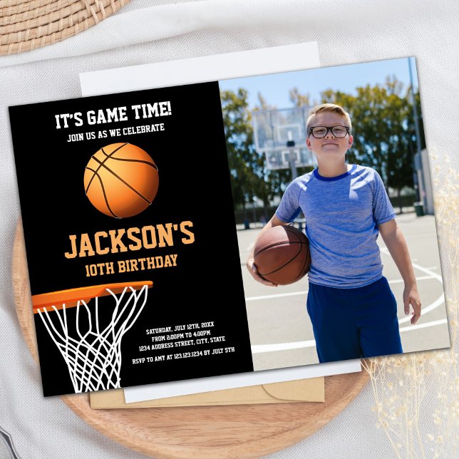 Panier Photo Basketball Ball Invitations d'anniver (Basket Photo Basketball Ball Birthday Invitations)