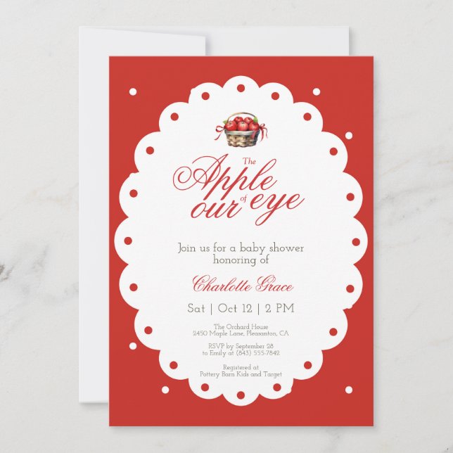Panier Pomme Rouge Pointe baby shower invitation (Devant)