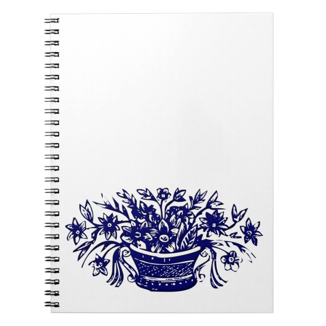 Panier vintage de fleurs Carnet de bois bleu (Devant)