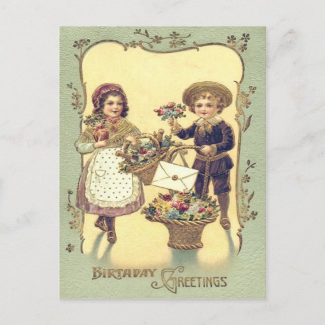 Paniers de fleurs de cartes d'enfants mignons (Devant)