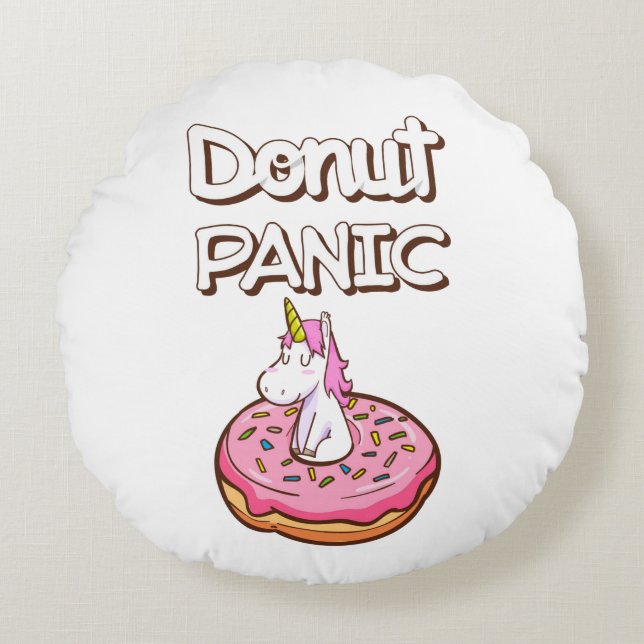 Panique de Donut Unicorn Coussin rond (Devant)