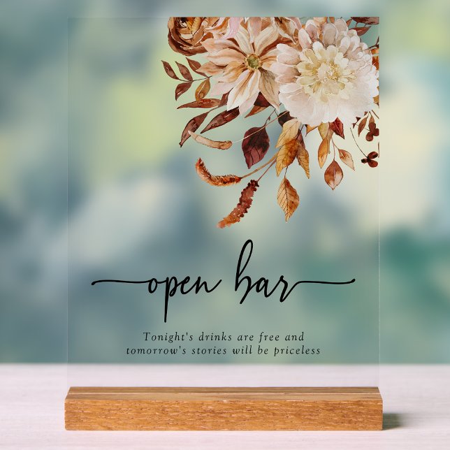Panneau Acrylique Automatique Open Bar (Fall Watercolor Terracotta Copper Tone Wedding Open Bar Acrylic Sign by Painted Paperie
)