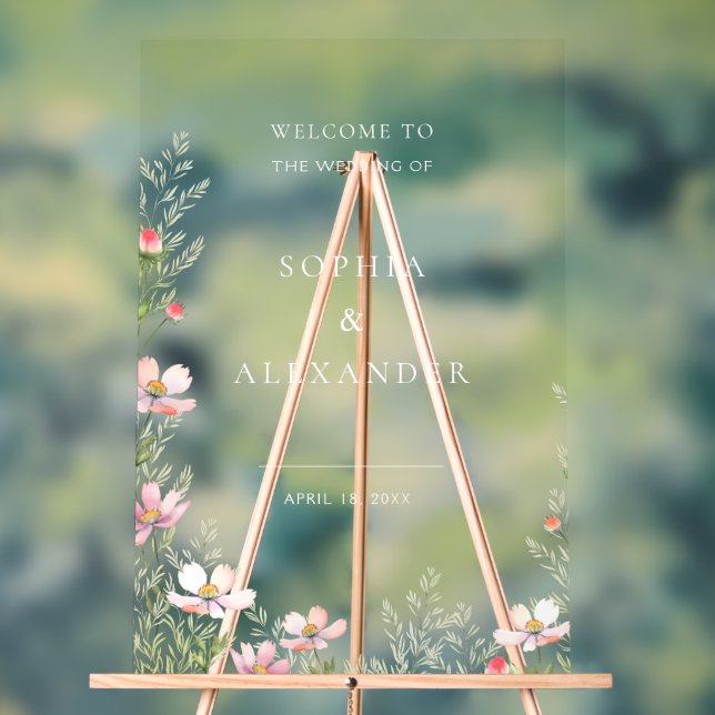 Panneau Acrylique fleur sauvage Mariage Bienvenue. (Neutre)