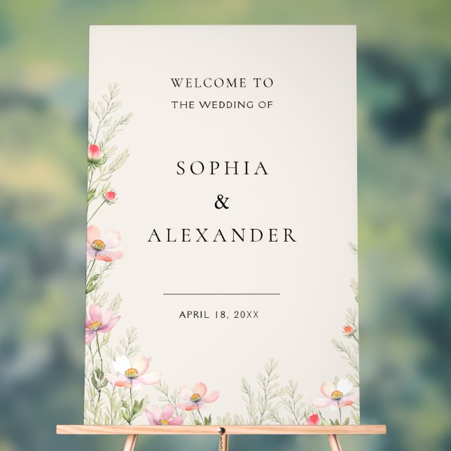 Panneau Acrylique fleur sauvage Mariage Bienvenue. (Neutre)