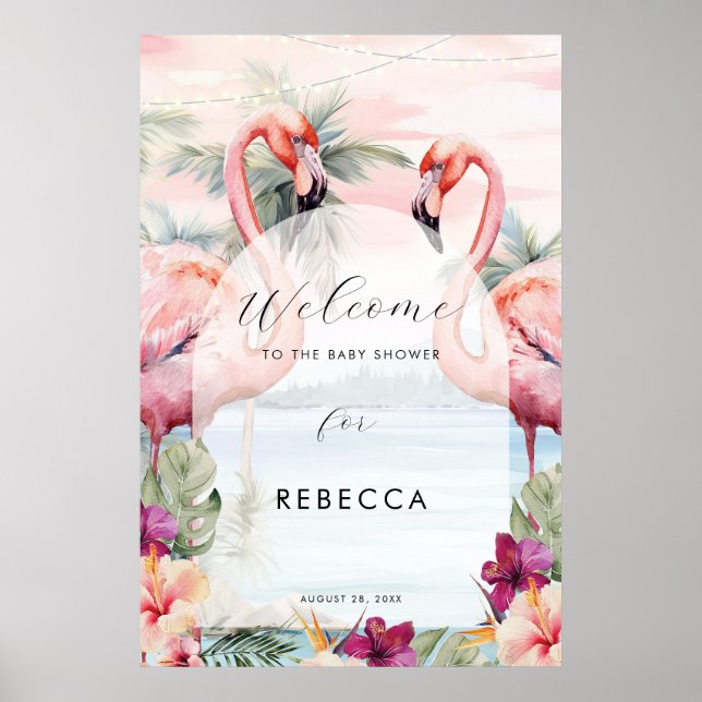 panneau affiche de douche bébé plage flamant rose  (Devant)