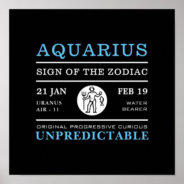 Panneau Aquarius du Zodiaque, Poster Astrologique (Devant)