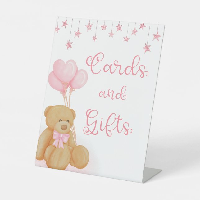 Panneau Baby shower rose Teddy Cartes d'ours et ca (Recto)
