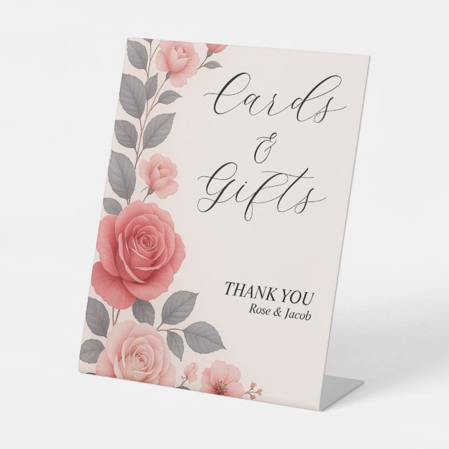 Panneau Blush Rose Floral Mariages Cartes & Cadeau (Recto)