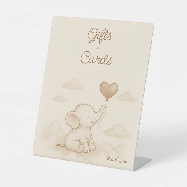Panneau Cadeaux & Cartes pour Baby shower Eléphant (Recto)