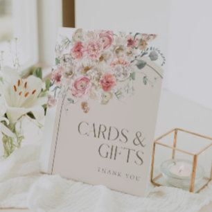 Panneau Cadeaux et cartes à arc floral blanc et bl
