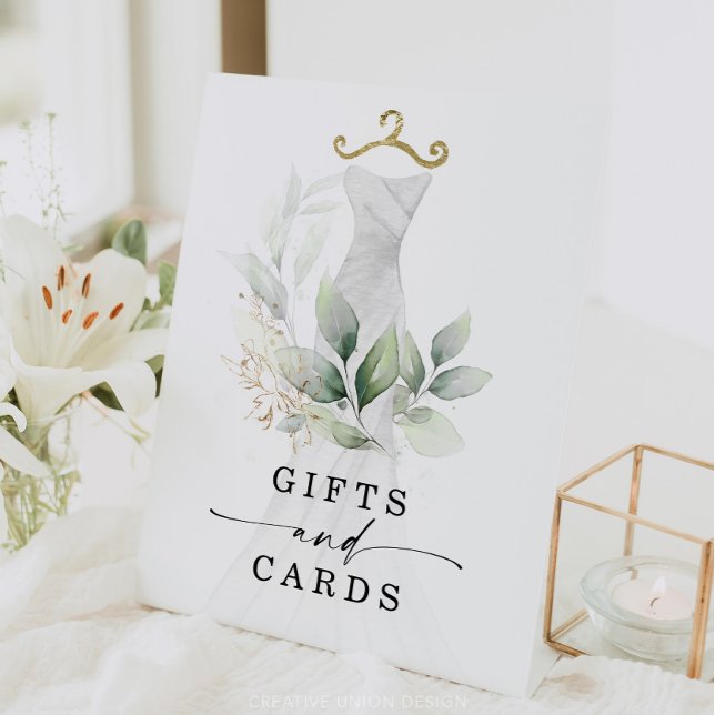 Panneau Cadeaux Fête des mariées or Aquarelle vert (Créateur téléchargé)