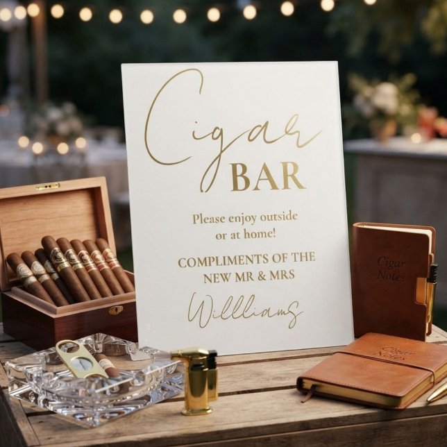 Panneau de bar à cigares de mariage à écriture min (Créateur téléchargé)