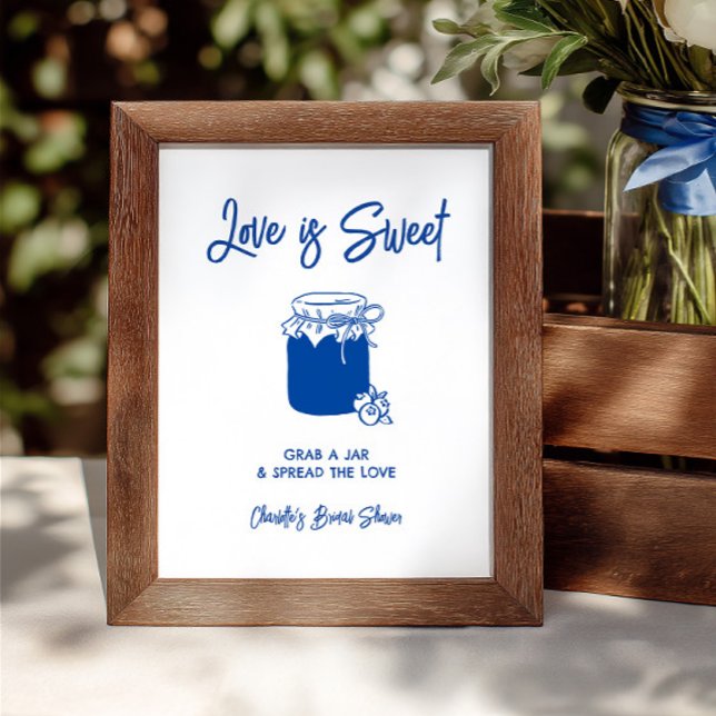 Panneau de bar à confiture Mariage sucré bleu pour (Love Is Sweet Blue Bridal Shower Jam Bar Sign)