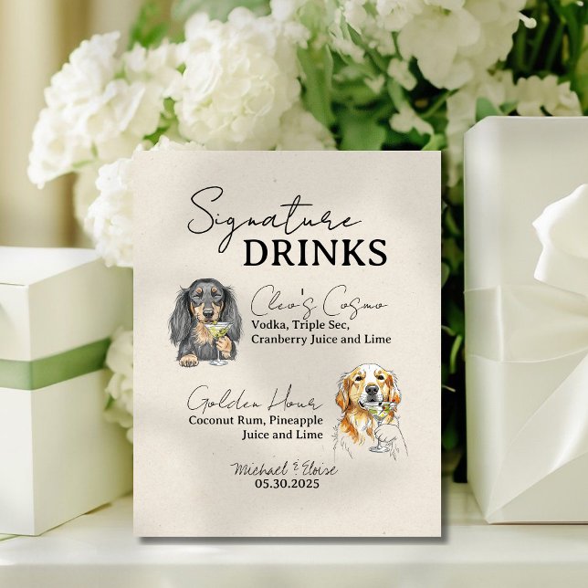 Panneau de bar de boissons signatures pour mariage (Accent your bar with this Two Dog Wedding Signature Drinks Bar Sign!)