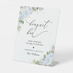 Panneau de bar de bouquet floral d'hortensia bleu