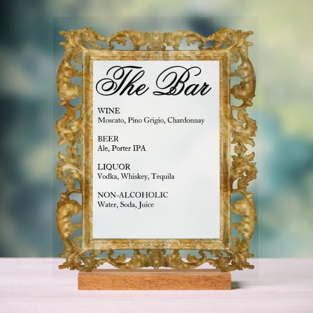 Panneau de bar de mariage - Affichage en acrylique (Neutre)