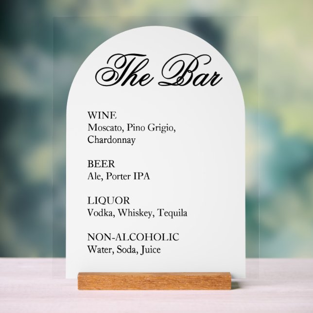 Panneau de bar de mariage - Affichage en acrylique (Neutre)