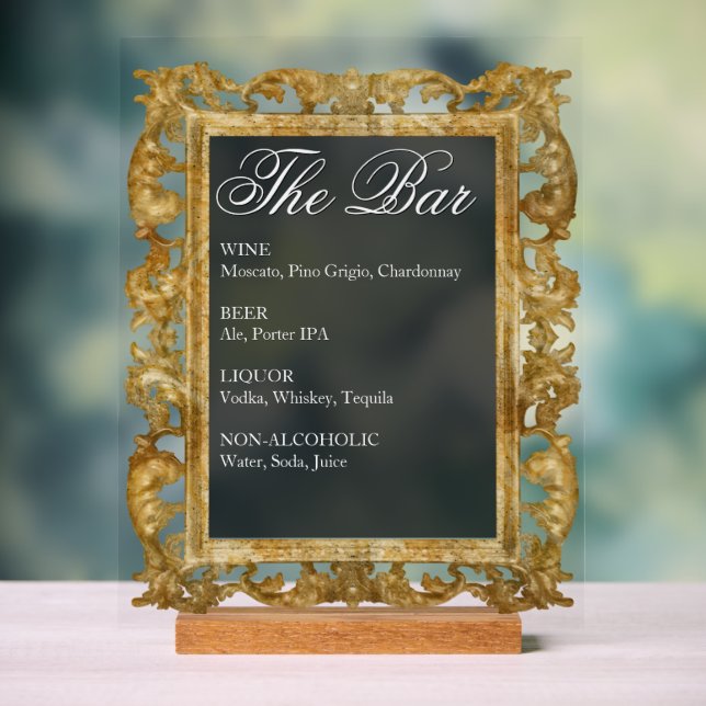 Panneau de bar de mariage - Affichage en acrylique (Neutre)