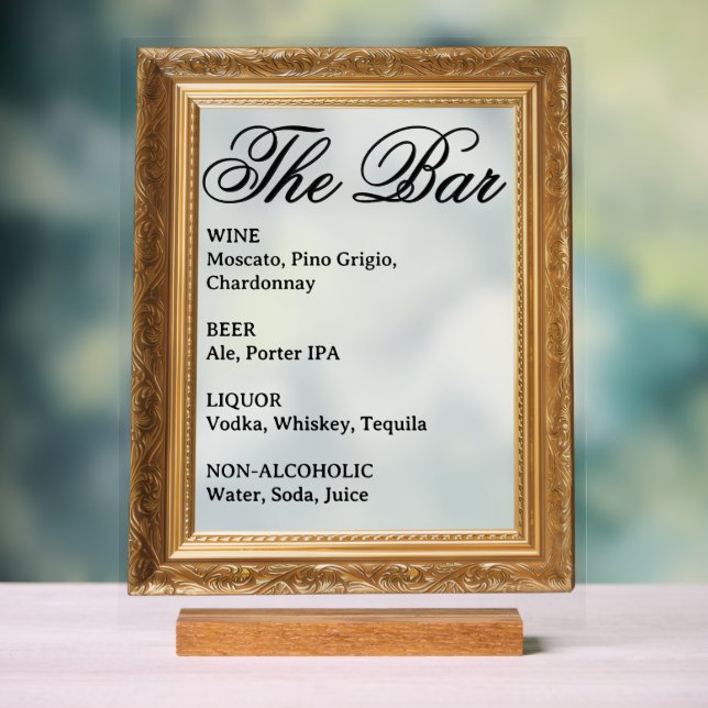 Panneau de bar de mariage - Affichage en acrylique (Neutre)