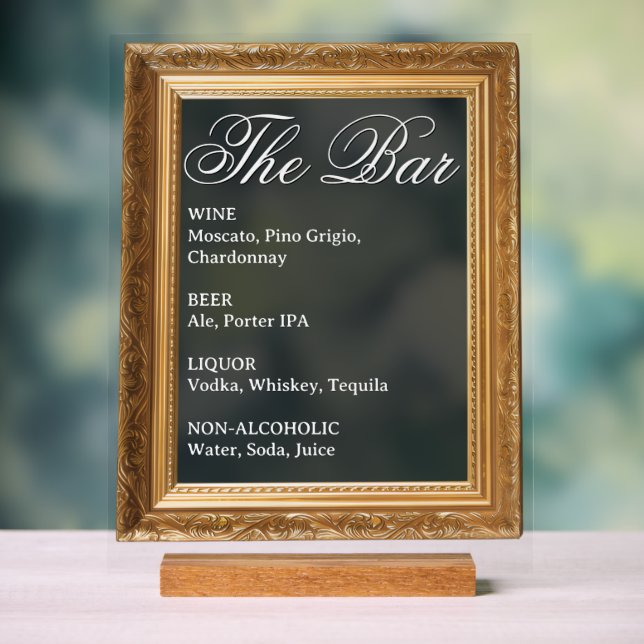 Panneau de bar de mariage - Affichage en acrylique (Neutre)
