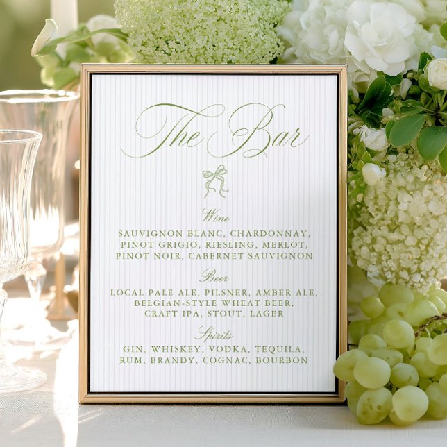 Panneau de bar de mariage élégant à rayures bleues (Elegant Sage & Soft Blue Stripes Wedding Bar Sign)