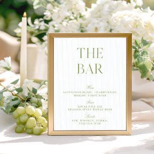 Panneau de bar de mariage élégant rayé de vert sau