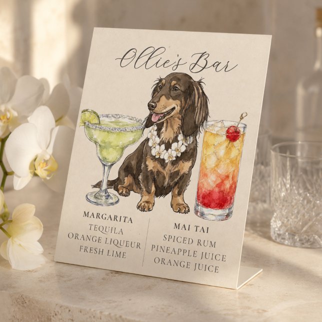 Panneau de bar de mariage hawaïen pour teckel trop (Tropical Dachshund Hawaiian Wedding Bar Sign)