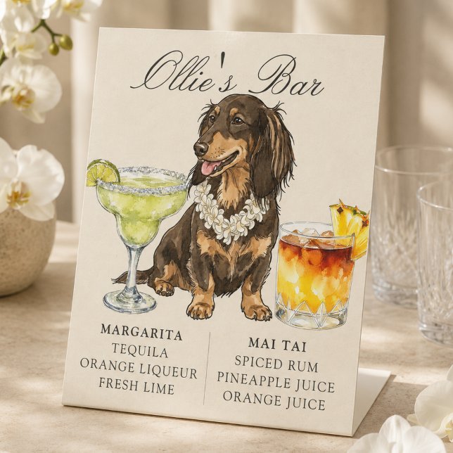 Panneau de bar de mariage hawaïen pour teckel trop (Tropical Dachshund Hawaiian Wedding Bar Sign)