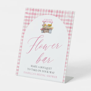Panneau de bar fleuri en vichy rose frais du march
