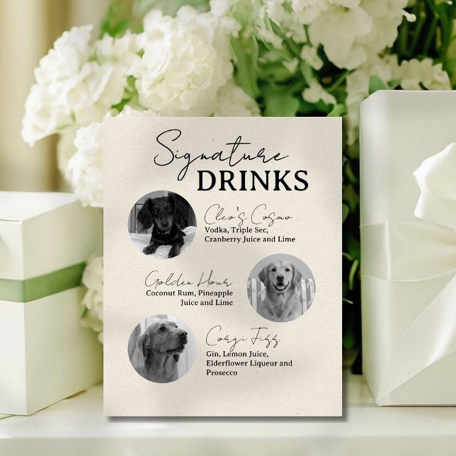 Panneau de bar pour boissons signatures de mariage (Three Dog Wedding Signature Drinks Bar Sign)