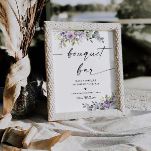 Panneau de bar pour bouquet de fleurs violettes po