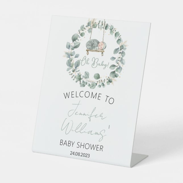 Panneau de bienvenue baby shower d'eucalyptus vert (Recto)