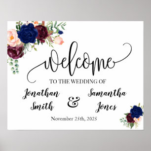 Panneau de bienvenue de mariage affiche florale bo