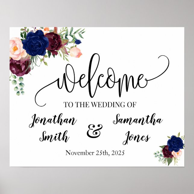 Panneau de bienvenue de mariage affiche florale bo (Devant)