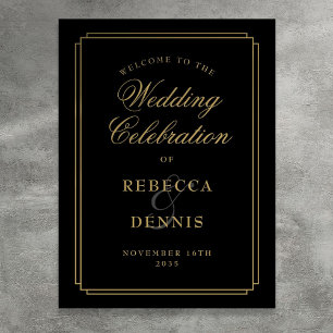 Panneau de bienvenue de mariage Art Déco noir et o