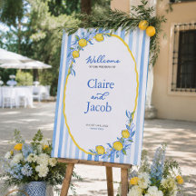 Panneau de bienvenue de mariage au citron bleu méd